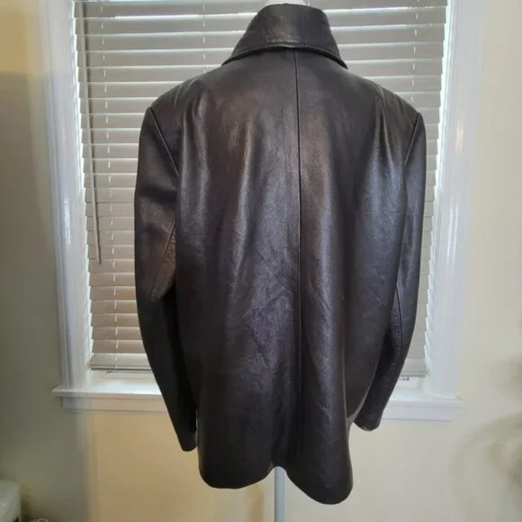Brown Genuine Leather Sleek Ladies Double Breasted Jacket, Size Large, - Picture 6 of 15